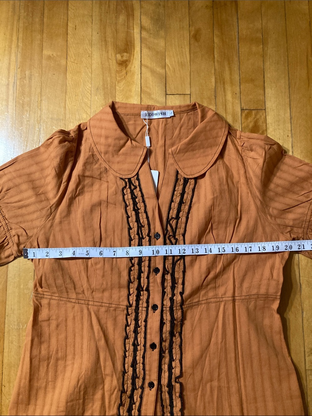 Rust Ruffle-Front Short Sleeve Blouse - Picture 9 of 12